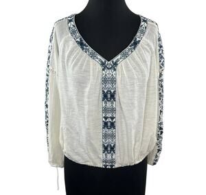 ANTHROPOLOGIE Akemi + Kin Merewen White Embroidered Boho Peasant Top Size XS